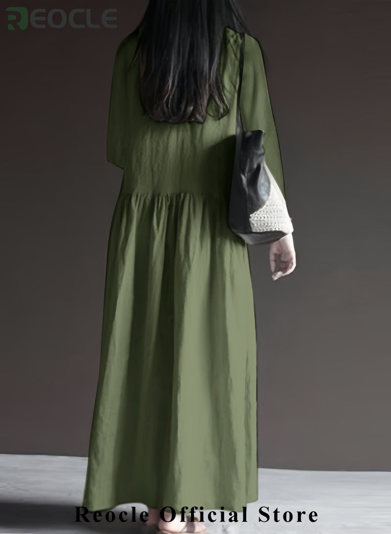 REOCLE Women's Spring and Autumn Fashionable Long Sleeve Elegant Tank Top Women's Casual Solid Color Loose Long Dress Women's Long Kaftan Bohemian Dress Plus Size Robe  - Image 2