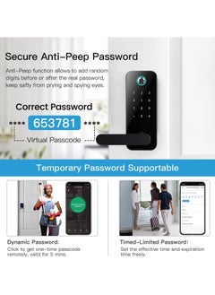 Nomeregan Smart Lock Keyless Front Door Lock Bluetooth Fingerprint Entry Smart Locks, App Control for Rental, Deadbolt Lock with Alexa Code Fob for Home  - Image 3