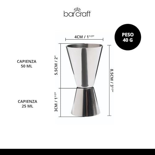 BarCraft Cocktail Jigger Double Glass for Measuring Spirits, Stainless Steel, 25 ml/50 ml - Image 4