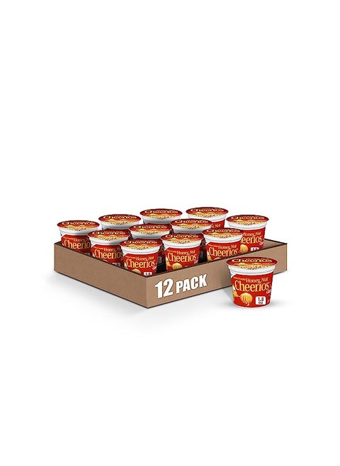 Honey Nut Cheerios Heart Healthy Cereal in a Cup, Gluten Free Cereal with Whole Grain Oats, 1.8 OZ Single Serve Cereal Cup (Pack of 12)