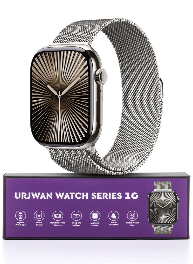 Urjwan Smartwatch Series 10 Silver 46mm: AMOLED Ultra-Clear Display, Photo Display Feature, Exclusive App, “Remember You” instance messaging, Slimmer Design with Reduced Bezels, New Colors with Extra Strap, Call & Notification Support. - Image 1