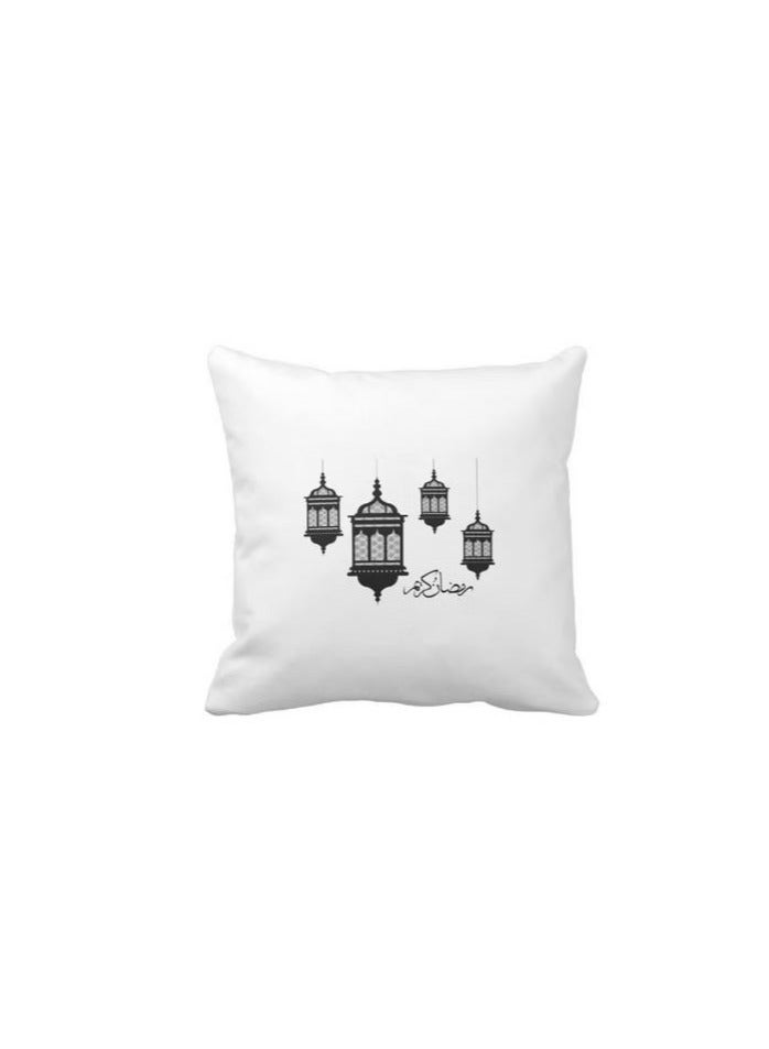 RYN Ramadan Kareem Lanterns Printed Pillow White/Black 40x40centimeter - Image 1