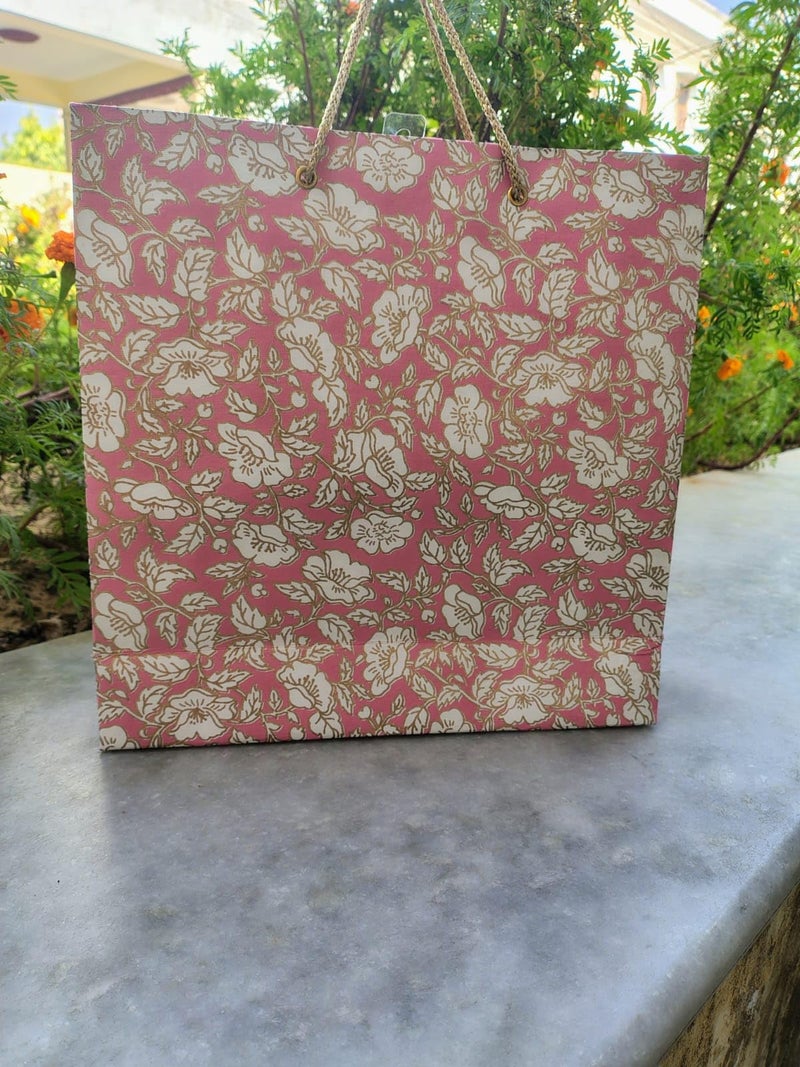 SCISSORS CRAFT | Star Dust Floral Printed Paper Bags for Packing & Gifting | Reusable Carry Bags (Set of 5, Multicolour) - Image 1