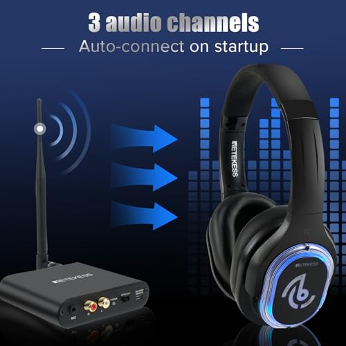 Retekess TA003 Silent Disco Headphone System, Silent Disco Party Headphones,3 Channels,LED Light,Wireless Stereo Headphones Bundle for Kids Party, Home Movies (10 Pack) - Image 2