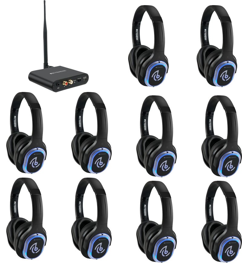 Retekess TA003 Silent Disco Headphone System, Silent Disco Party Headphones,3 Channels,LED Light,Wireless Stereo Headphones Bundle for Kids Party, Home Movies (10 Pack) - Image 1