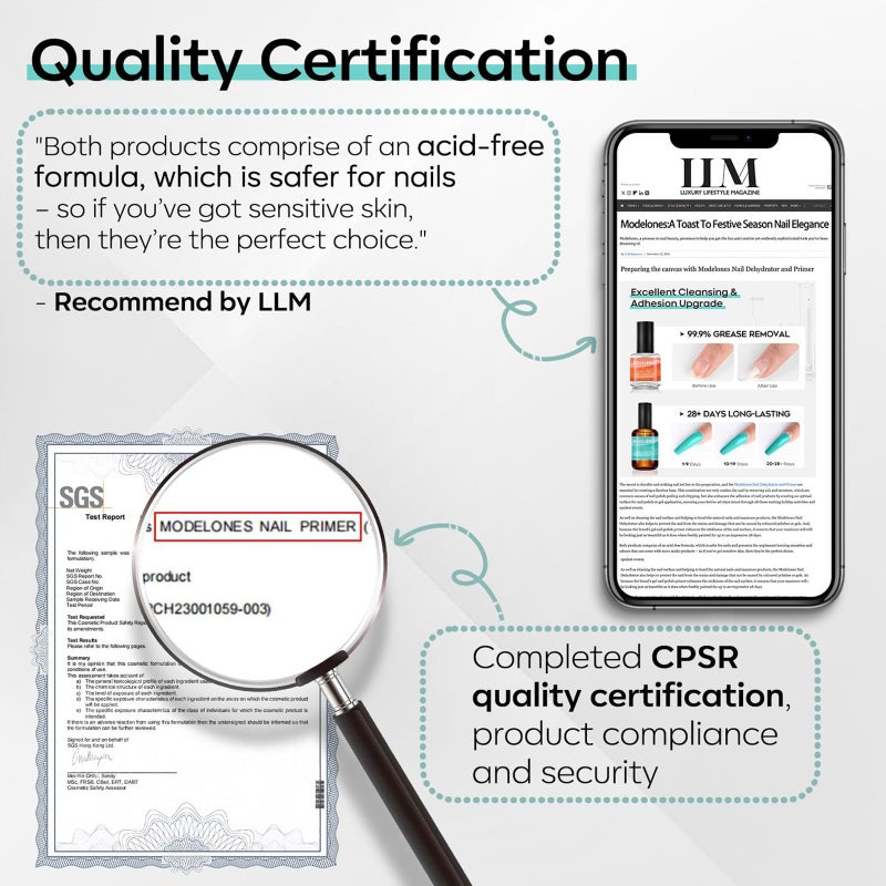 modelones Nail Dehydrator, 15 ml Acid Free Nail Prep Dehydrator for Acrylic Nails and Gel Nail Polish, Hema-Free Primer Bonder - Image 4