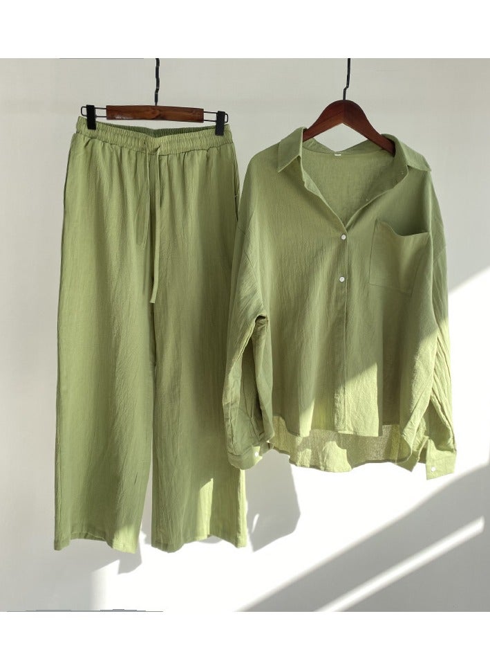 Shougu Shirt Set High Waisted Loose Pants  - Image 1