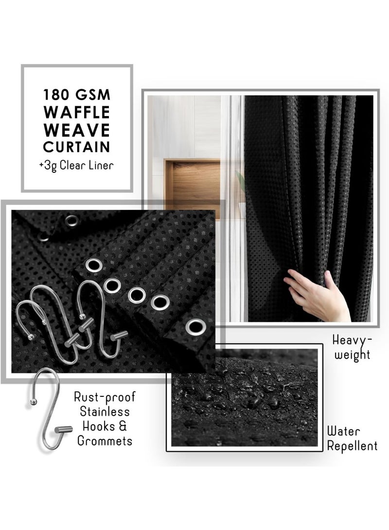 Bukela Bathroom Accessories Set,  Bathroom Set, Bathroom Sets with Shower Curtain and Rugs, Shower Curtain Set with Bathroom Trash Can - Black - 24PC - Image 3
