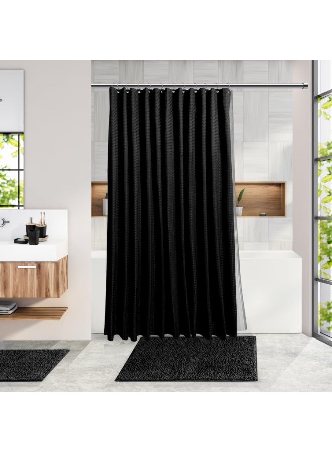 Bukela Bathroom Accessories Set,  Bathroom Set, Bathroom Sets with Shower Curtain and Rugs, Shower Curtain Set with Bathroom Trash Can - Black - 24PC - Image 4