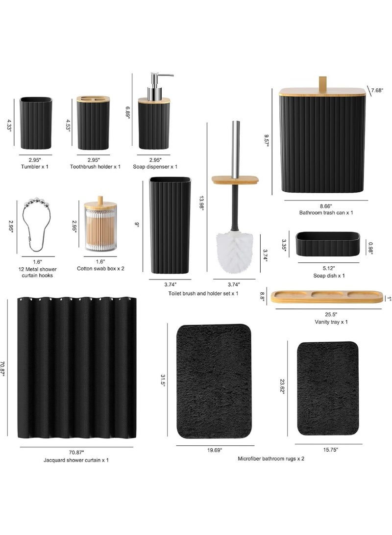 Bukela Bathroom Accessories Set,  Bathroom Set, Bathroom Sets with Shower Curtain and Rugs, Shower Curtain Set with Bathroom Trash Can - Black - 24PC - Image 2