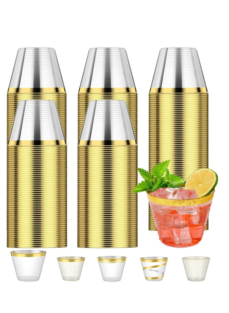 SYOSI Elegant Gold Rimmed Plastic Cups 9oz Clear Plastic Cups With RiM Gold Disposable Cups For Wedding Cocktail Cups Plastic Clear Plastic Cups For Party Wedding Cups Party Cups Gold Cups 100pcs - Image 1