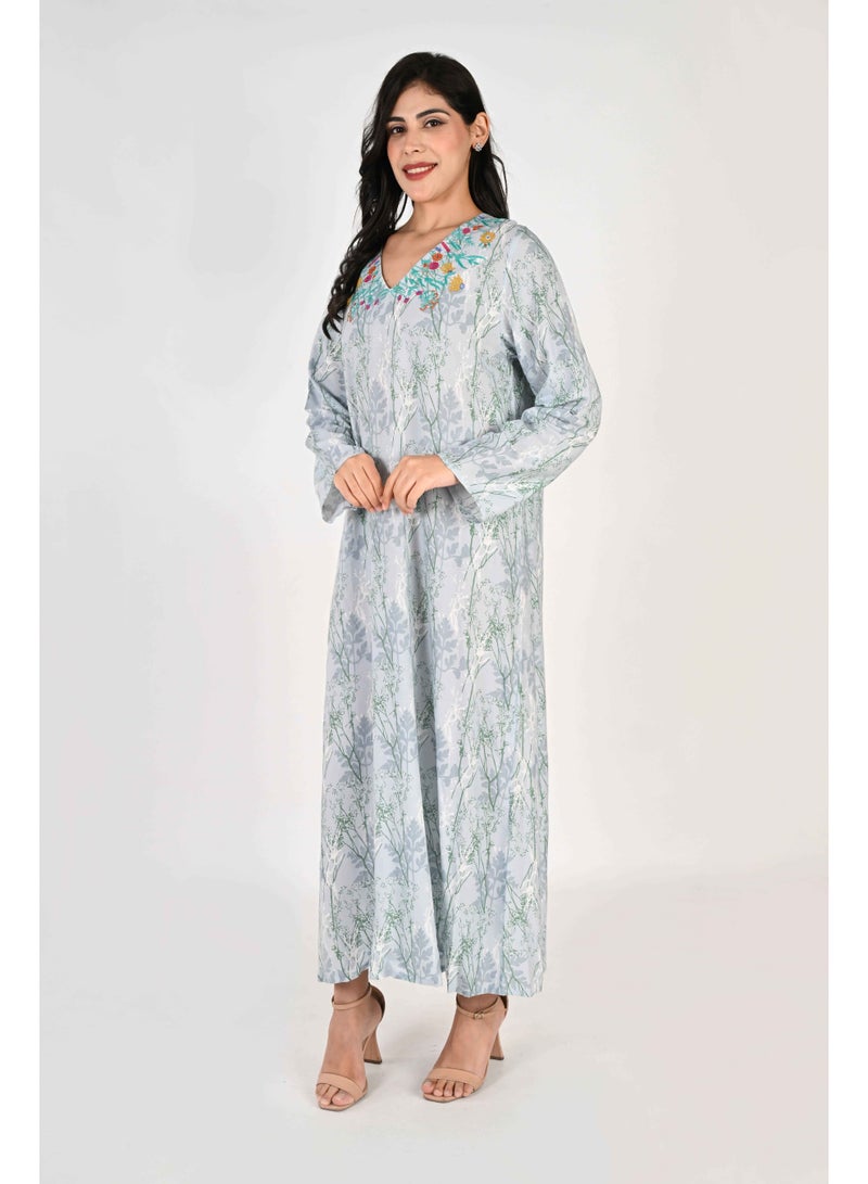 لـيـنـيـل جلابية نسائية من لينيل - ياقة مطبوعة ومطرزة بالزهور - Image 4