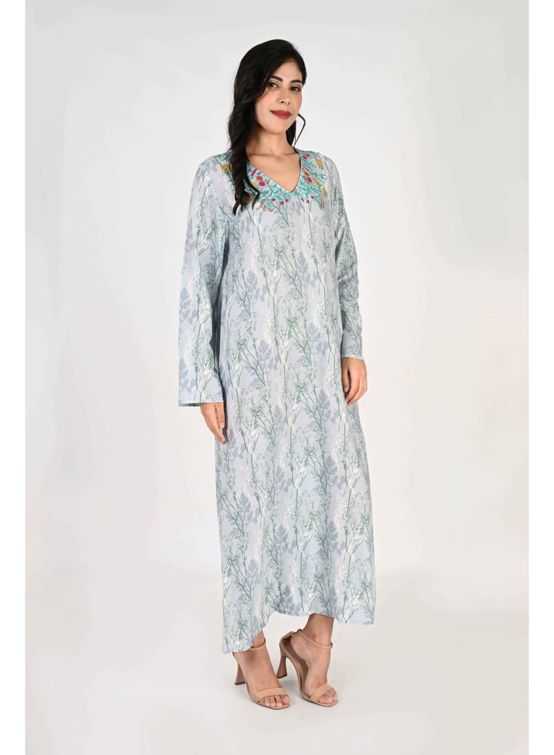 لـيـنـيـل جلابية نسائية من لينيل - ياقة مطبوعة ومطرزة بالزهور - Image 2