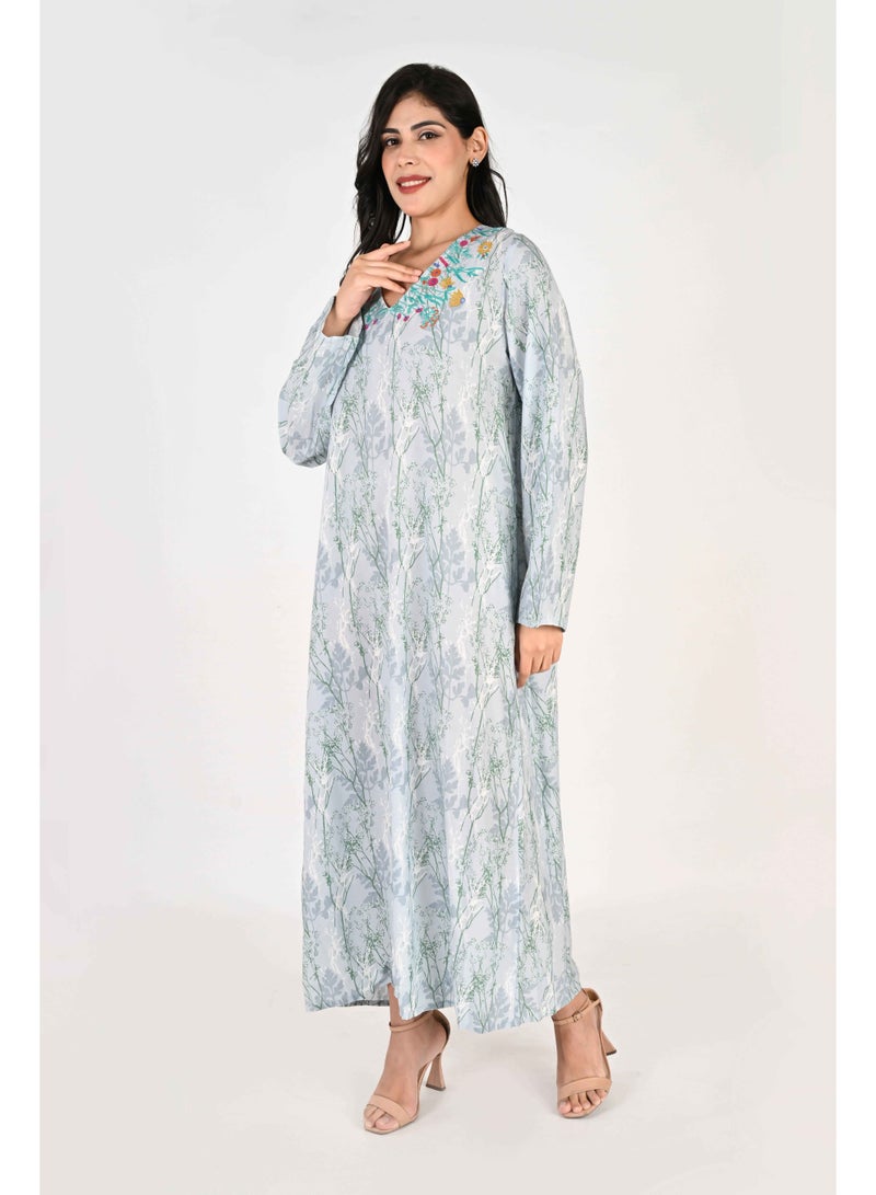 لـيـنـيـل جلابية نسائية من لينيل - ياقة مطبوعة ومطرزة بالزهور - Image 5