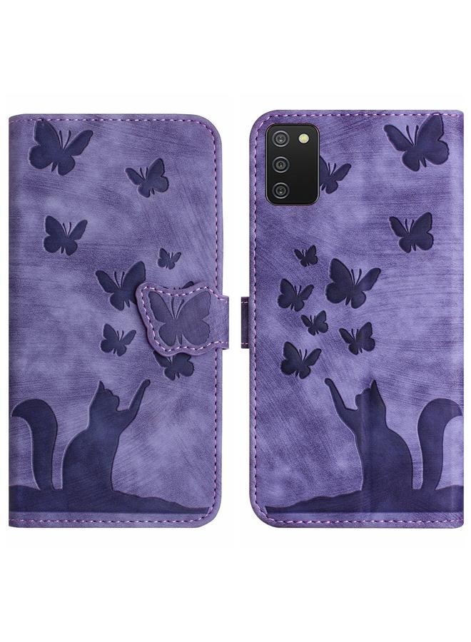 S-TOP Case For Samsung Galaxy A03s EU Butterfly Cat Embossing Flip Leather Phone Case - Image 1