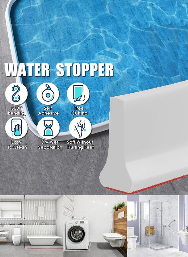 1M Shower Threshold Water Dam, Keep Water Inside with Shower Splash Guard Collapsible Shower Water Dam Shower Stopper Barrier and Retention System and Keeps Water Inside Threshold Dry and Wet Separation Suitable for Bathroom and Kitchen  - Image 1