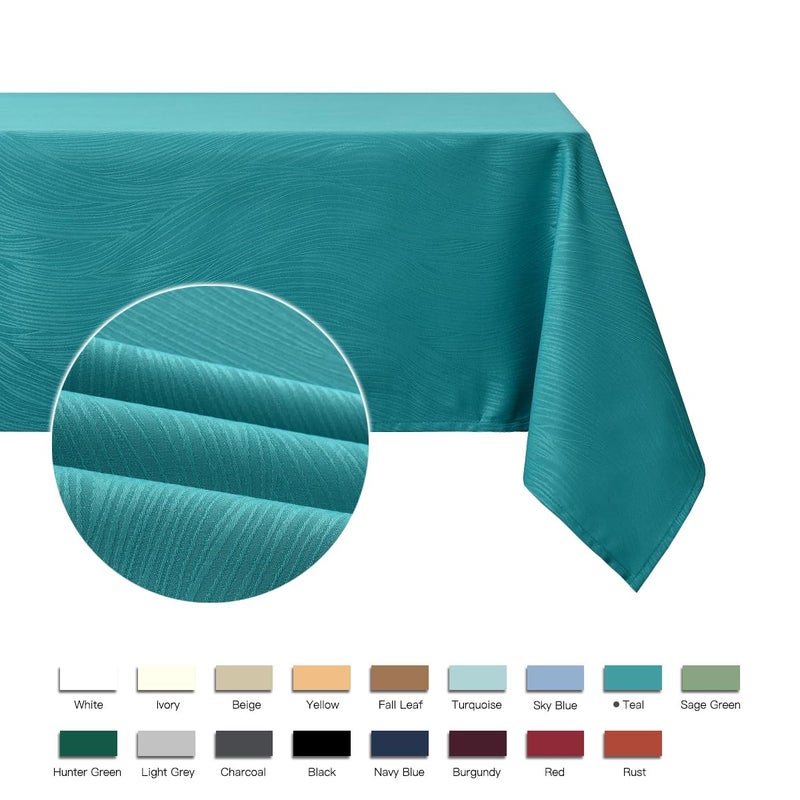 maxmill Jacquard Tablecloth Swirl Design Spillproof Wrinkle Free Water Resistant Heavy Weight Soft Table Cloth Decorative Fabric Table Cover for Outdoor and Indoor Use Square 52 x 52 Inch Teal - Image 4