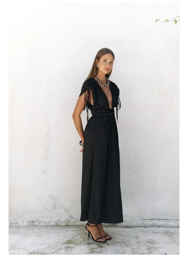 Bohemai  Manarola Ruffle Detail Black Long Dress. for Women | Best Price UAE