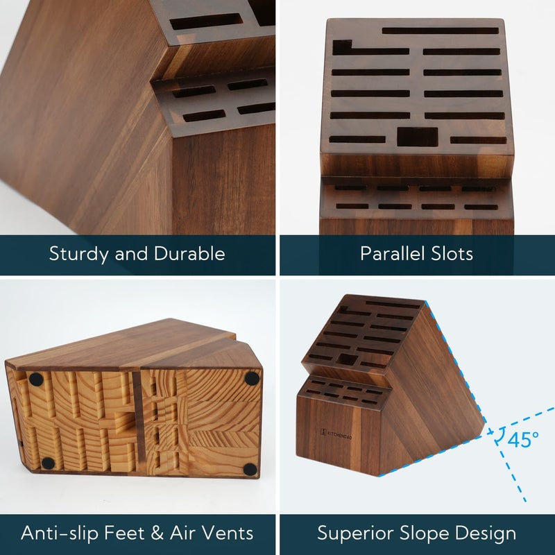 KITCHENDAO 20 Slot Acacia Wood Knife Block without Knives, Universal Knife Holder for Kitchen, Holding Multiple Types of Knives, Countertop Butcher Block Knife Stand for Easy Kitchen Storage - Image 5