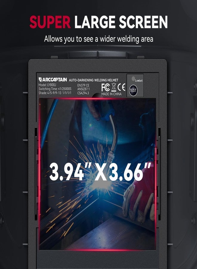 ARCCAPTAIN Welding Helmet Auto Darkening, 3.94"X3.66" Large Viewing Screen True Color Welding Hood with 4 Arc Sensor Solar Powered, Wide Shade 4-5/5-9/9-13 for ARC TIG MIG Welding Helmets for Men - Image 5