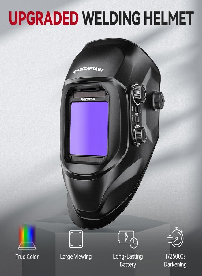 ARCCAPTAIN Welding Helmet Auto Darkening, 3.94"X3.66" Large Viewing Screen True Color Welding Hood with 4 Arc Sensor Solar Powered, Wide Shade 4-5/5-9/9-13 for ARC TIG MIG Welding Helmets for Men - Image 2