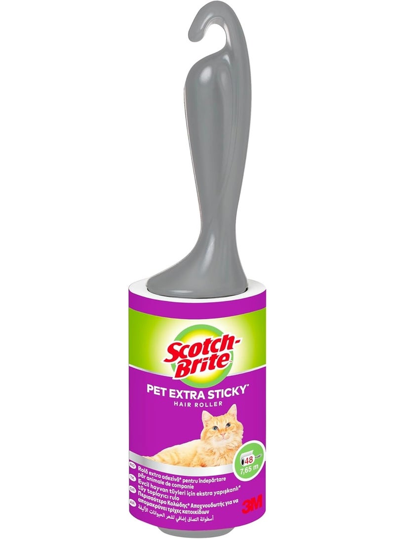 سكوتش برايت أسطوانة سكوتش برايت لإزالة الوبر شديدة الالتصاق بالحيوانات الأليفة، 48 ورقة، أسطوانة واحدة/عبوة | مثالية لتنظيف شعر الحيوانات من الملابس والأقمشة | فرشاة محمولة وقابلة لإعادة الاستخدام لإزالة الوبر من الملابس والأرائك والسجاد - Image 1