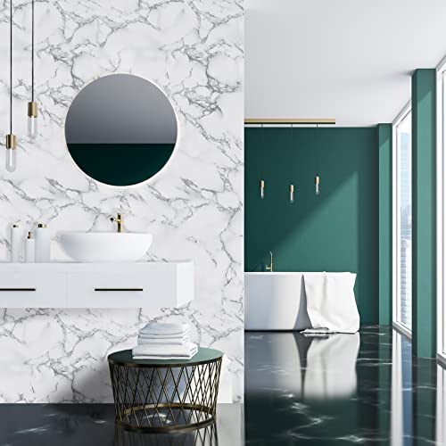 Caltero Marble Contact Paper 15.7" x 78.7" White Grey Marble Wallpaper Peel and Stick Glossy Marble Contact Paper Self Adhesive Contact Paper for Countertop Kitchen Cabinets Bathroom - Image 5