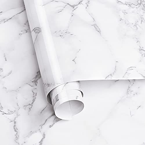 Caltero Marble Contact Paper 15.7" x 78.7" White Grey Marble Wallpaper Peel and Stick Glossy Marble Contact Paper Self Adhesive Contact Paper for Countertop Kitchen Cabinets Bathroom - Image 2