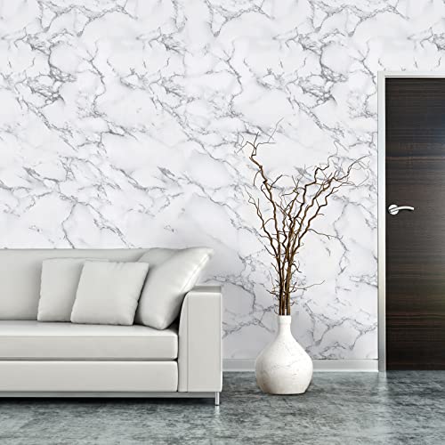 Caltero Marble Contact Paper 15.7" x 78.7" White Grey Marble Wallpaper Peel and Stick Glossy Marble Contact Paper Self Adhesive Contact Paper for Countertop Kitchen Cabinets Bathroom - Image 3