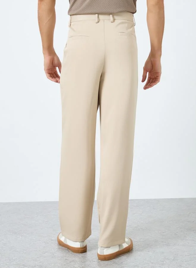 Styli Styli Men Cream Relaxed Fit Pleated Trousers