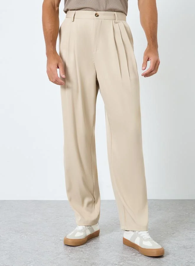 ستايلي Styli Men Cream Relaxed Fit Pleated Trousers