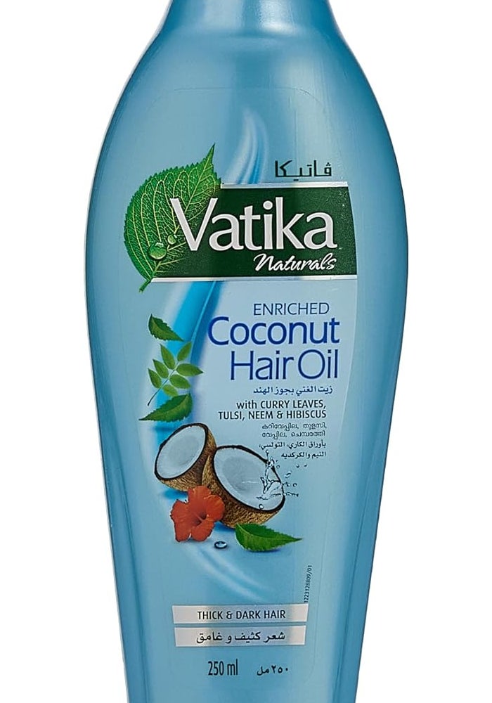 Vatika Naturals Enriched Coconut Hair Oil with Curry Leaves, Tulsi, Neem & Hibiscus for Thick & Dark Hair - 250 ml - Image 1