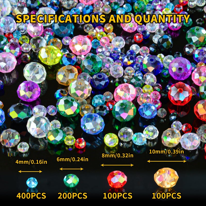 Laopottbeads 800Pcs Colors Random 4/6/8/10mm Crystal Glass Beads for Jewelry Making Beads for Bracelets Necklace Pendants Making Supplies(Mixed Colors) - Image 2