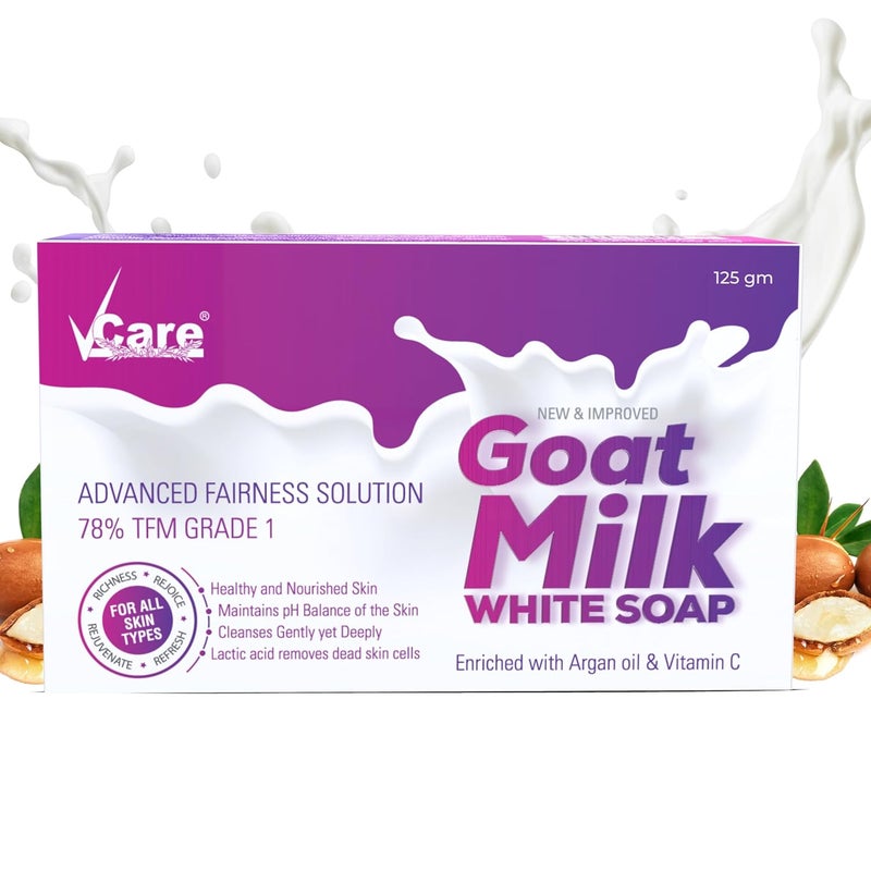 VCare Goat Milk White Soap 125 gm Pack of 4 Enriched with Argan Oil Vitamin CBest soap for skin Hydration Nourishment - Image 2