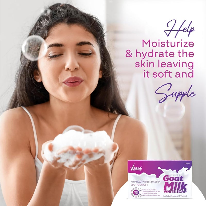 VCare Goat Milk White Soap 125 gm Pack of 4 Enriched with Argan Oil Vitamin CBest soap for skin Hydration Nourishment - Image 5