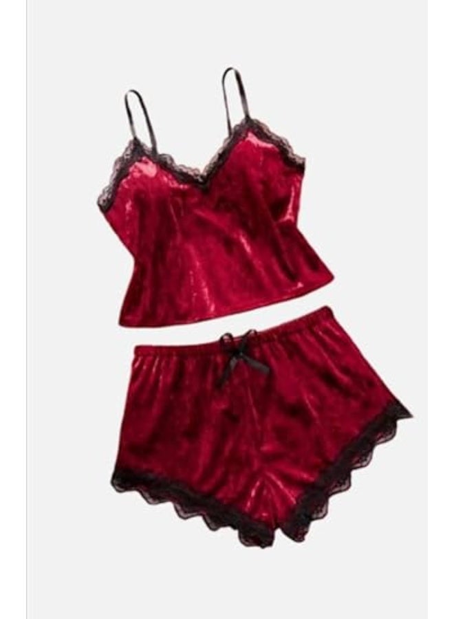 هنادى بيجامه هوت شورت نسائي من قطعتين بخامة قطيفه ناعمة – وان سايز يناسب حتى 80 كيلو – HN 9038 - Image 2