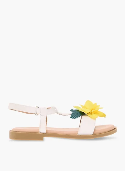 JUNIORS Girls Flower Applique Sandals With Hook And Loop Closure