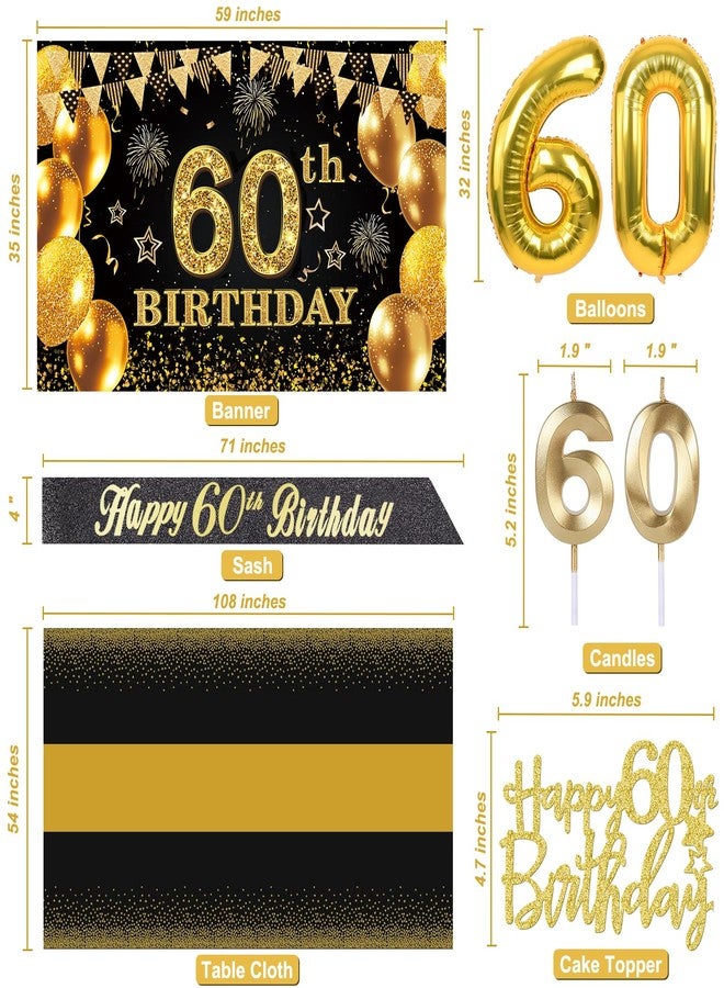 YeohJoy 60th Birthday Decorations Men Women with 60th Birthday Banner, Black and Gold Table Cloth, 60 Number Balloons, 60th Birthday Sash, 60th Birthday Cake Topper and 60th Birthday Candles - Image 3