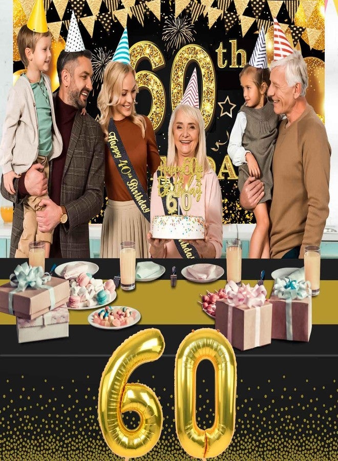 YeohJoy 60th Birthday Decorations Men Women with 60th Birthday Banner, Black and Gold Table Cloth, 60 Number Balloons, 60th Birthday Sash, 60th Birthday Cake Topper and 60th Birthday Candles - Image 4