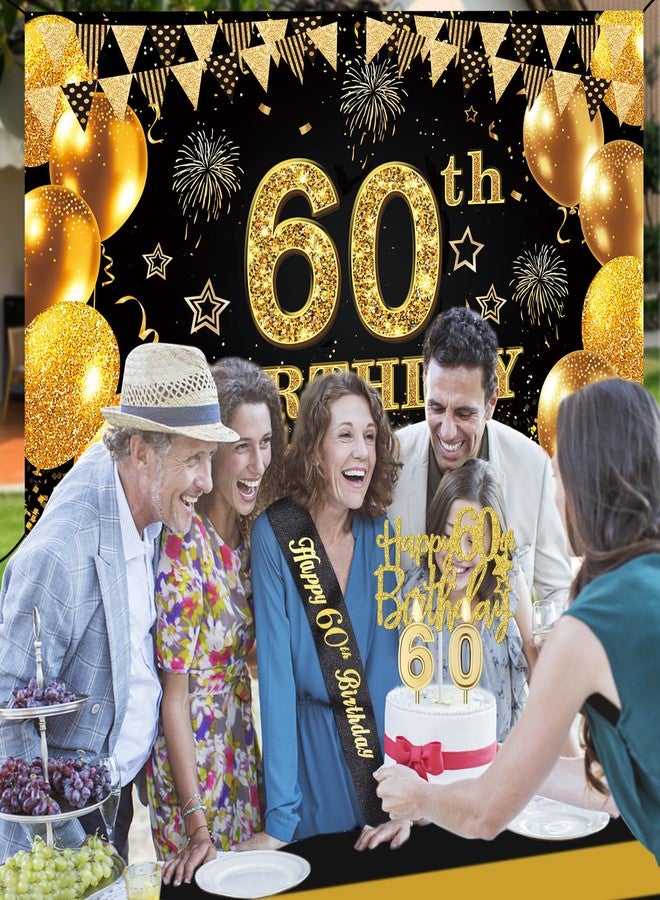 YeohJoy 60th Birthday Decorations Men Women with 60th Birthday Banner, Black and Gold Table Cloth, 60 Number Balloons, 60th Birthday Sash, 60th Birthday Cake Topper and 60th Birthday Candles - Image 2