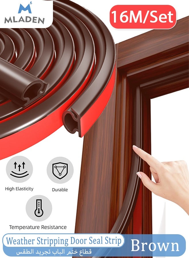 MLADEN 【New Upgrade】Weather Stripping Door Seal Strip, 16M Brown D Shape Silicone Door Weather Stripping for Door Frame & Window, SelfAdhesive Weatherstripping Insulation Soundproof Strip, Suit for 4-7mm Gap (16M Brown) - Image 1