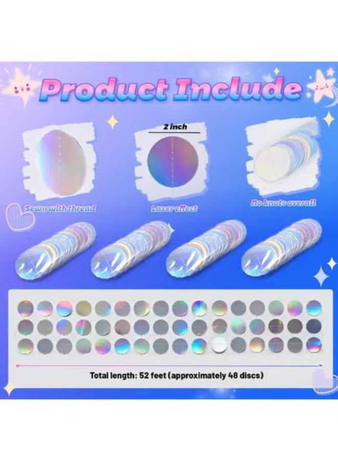 fantasize 4pcs Iridescent Party Garland, Holographic Circular Dot Decorations, Reusable and Easy Hang Shiny Garland String for Birthday, Graduation, Weddings, Photo Booth Backdrop - Image 2