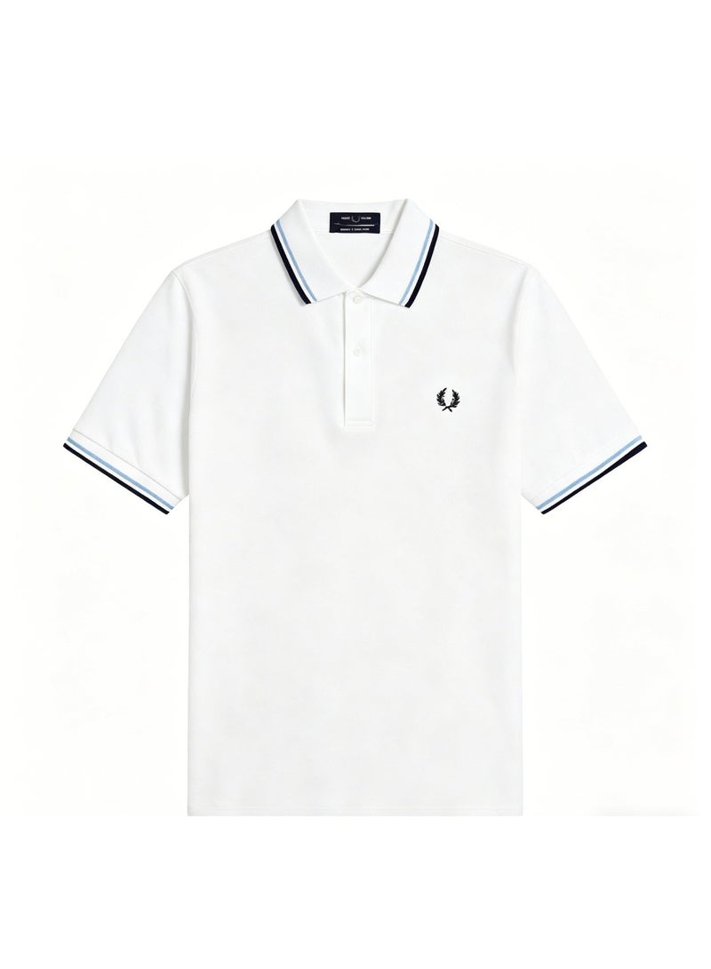 FRED PERRY Men's Polo Shirt -  Short Sleeve Casual Heavy Wheat Embroidery T-Shirt - Image 3