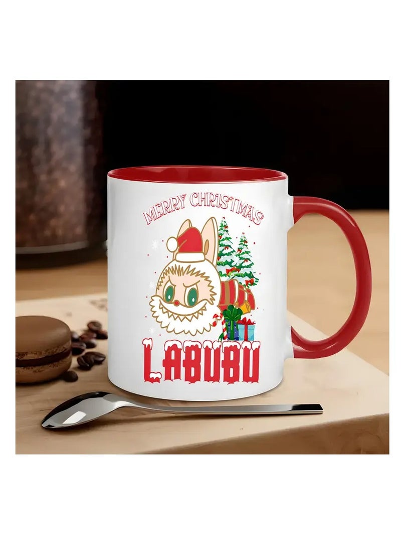 RYN 1pc Labubu Merry Christmas Ceramic Mug, 11oz Double-Sided Cartoon Design Coffee Cup, Novelty Drinkware for All Seasons RED - Image 2