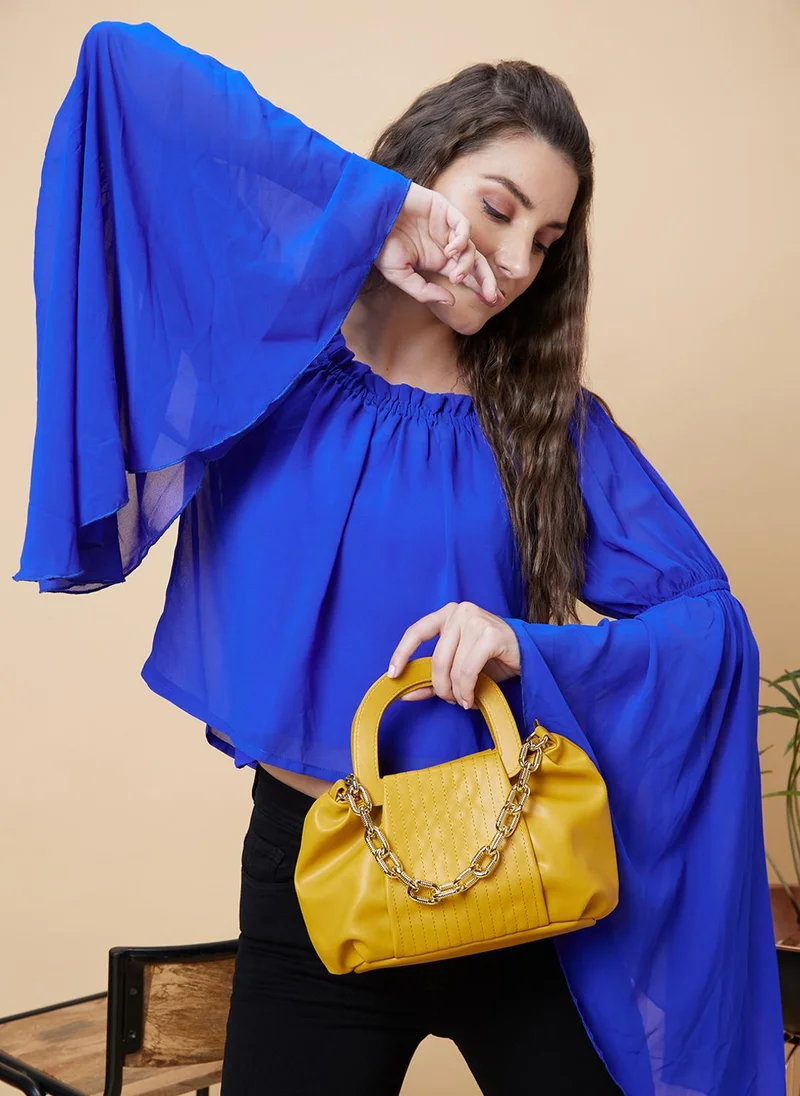 جلو باص بلوزة جلوبس نسائية بأكمام الجرس ورقبة مربعة من الشيفون