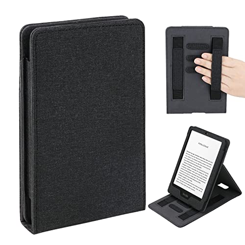 WALNEW Flip Case for 6.8" Kindle Paperwhite (Model No. M2L3EK / M2L4EK), Two Hand Straps and Vertical Multi-Viewing Stand Book Cover with Auto Wake/Sleep, Black - Image 1