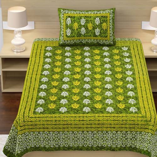 RajasthaniKart® Pure 100% Cotton Single Bed Sheet with 1 Pillow Cover (Bedsheet for Single Bed Cotton, Green Small Booty) - Image 2