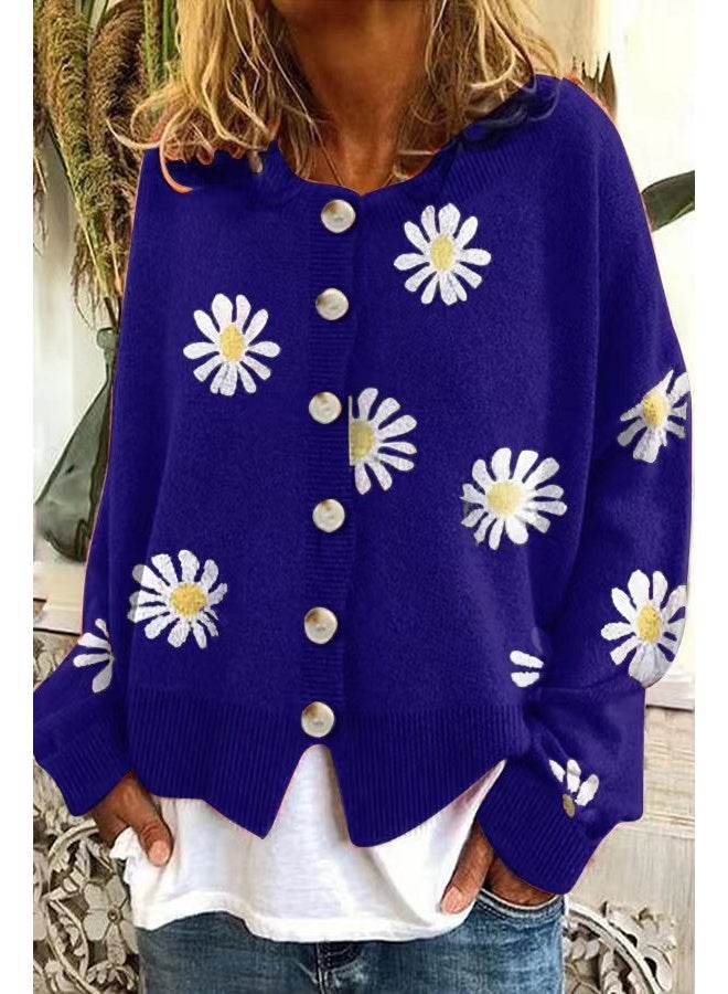 NIBEMINENT Fashion Floral Knitted Cardigan Women Sweaters Soft Spring Autumn Coat Button Long Sleeve Tops Design Outerwear Cardigans - Image 1