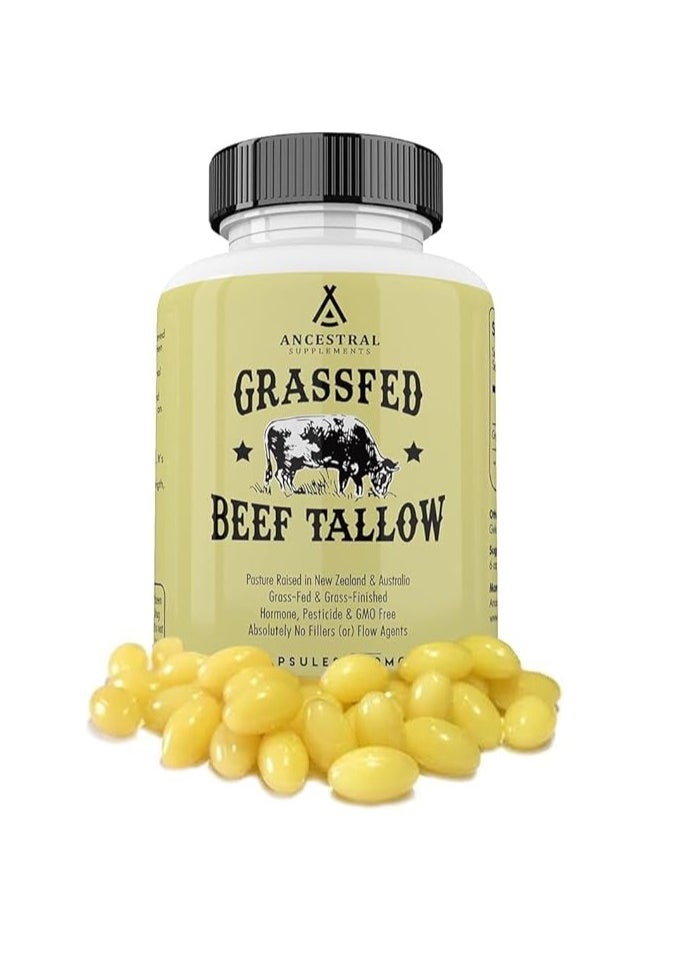 Ancestral Supplements Grass Fed Beef Tallow Supplement Supports Bones, Teeth, Gums and Skin,180 Caps 