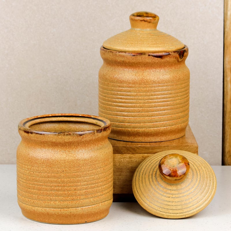 The Earth Store Brown 1000 ML Ceramic Pickle Jars Set of 2 | Barni Jar with Lid | Ceramic Storage Jar Container for Pickle/Achar, Sauces, Sugar (Color May Vary) - Image 5